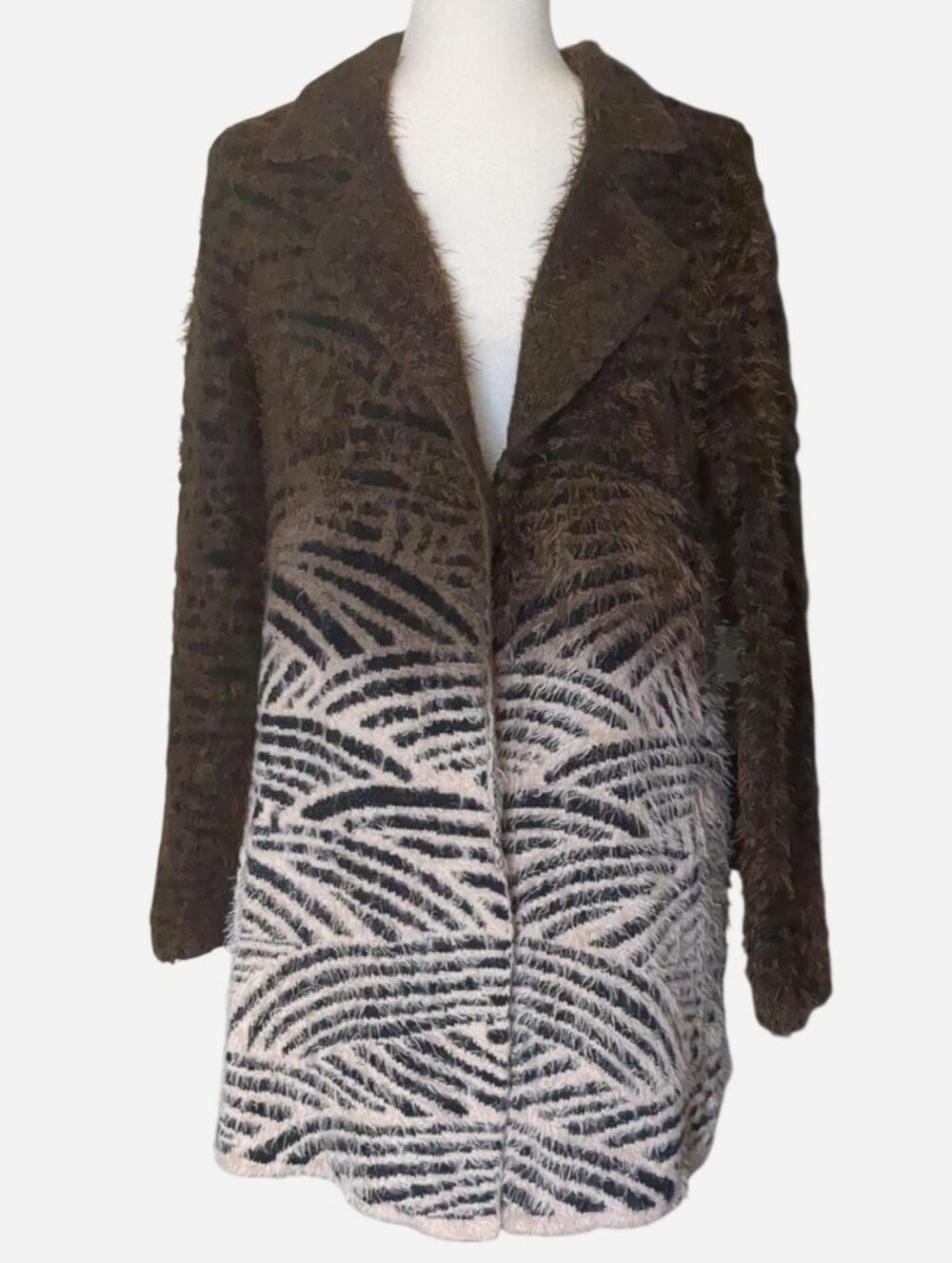 OLIVER by Escio Fuzzy Zebra Ombré Cardigan Coatigan Duster M